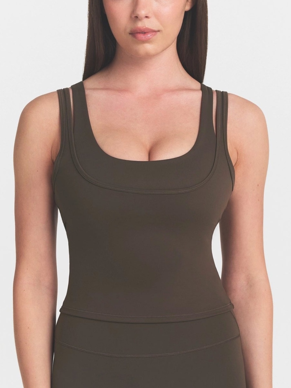 SKIMS NIKE Matte Double Strap Scoop Tank Dark Sepia SMALL